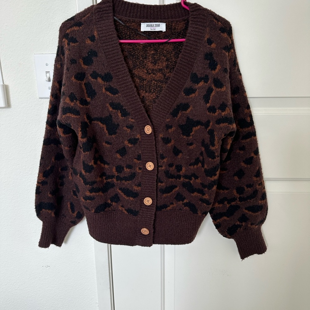 Double Zero Dark Brown Animal Print Cardigan